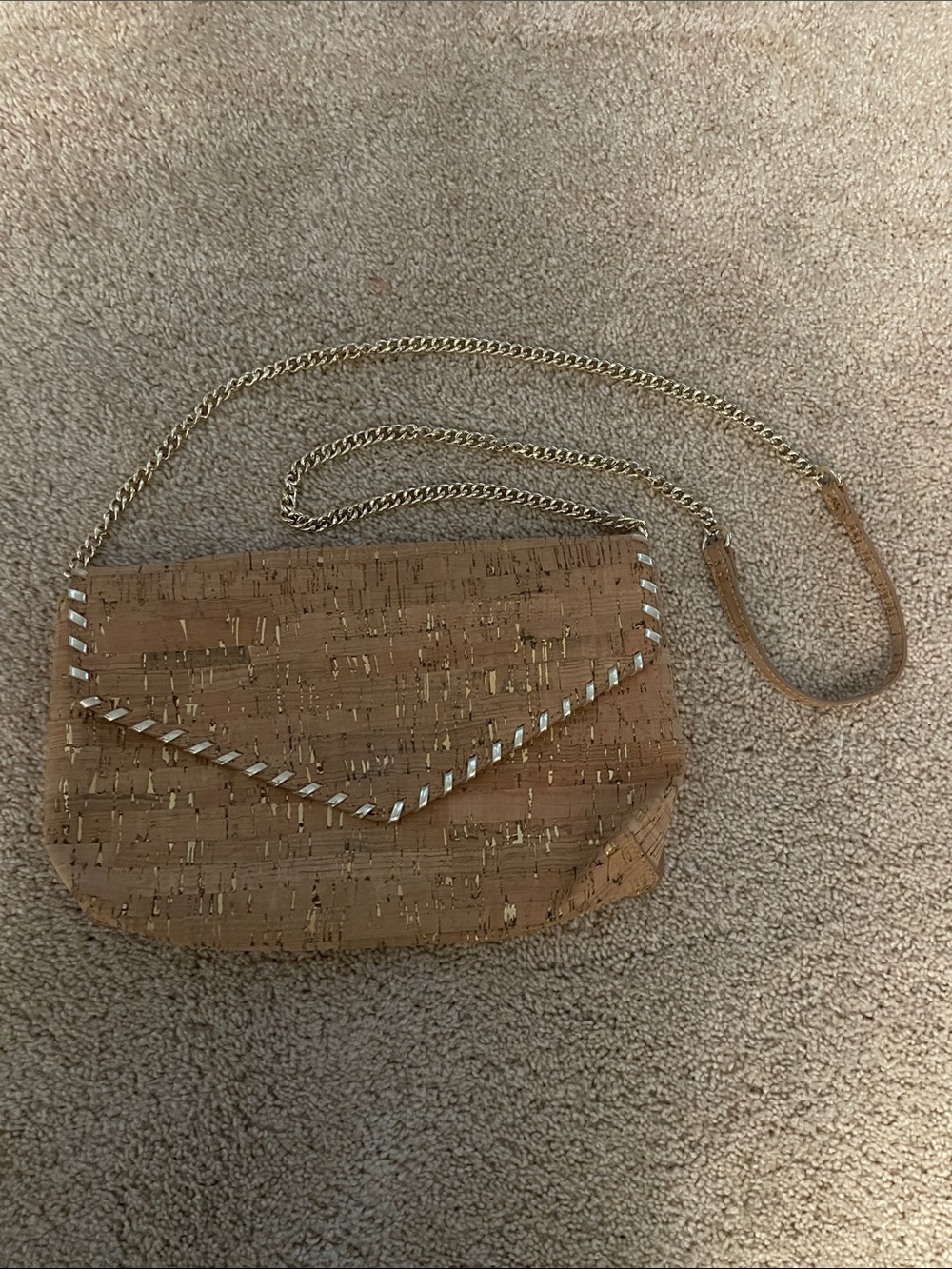 Lilly Pulitzer Cork Envelope Crossbody in Tan with Gold Chain
